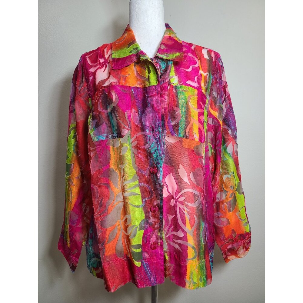 Bamboo Traders Long Sleeves Womens Shirt Top Multicolor Pink Size 1X A180